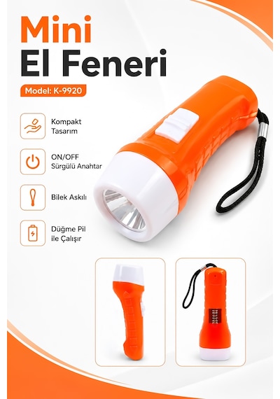 Pilli Mini El Feneri Anahtarlık Lambası Aydınlatma Işığı Deprem Çantası Feneri Kulplu 9920