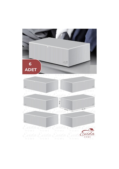 6 Adet Antrasit Çizgili Büyük Boy Baza Altı Ve Çekyat Hurç - 65x45x22 Cm - Hot Power Antrasit