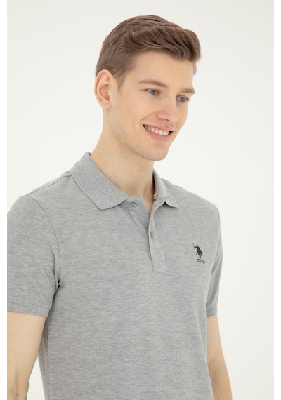 U.S. Polo Assn. Erkek Slim Fit Polo Yaka Gri Melanj Basic Tişört 50279613-VR086