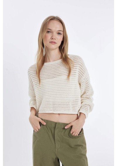 DeFacto Coool Regular Fit Kroşe Kazak D5126AX24HSER105 Ekru