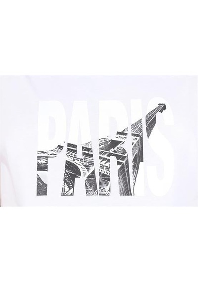 Starbattal Erkek Büyük Beden Sıfır Yaka Tişört Paris 25179 Beyaz Beyaz