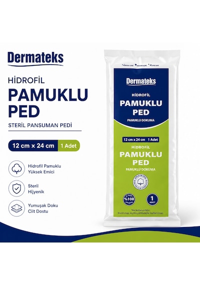 Dermateks Hidrofil Pamuklu Ped 12 24cm Steril Pansuman Pedi 40 Adet