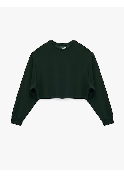 Koton Viskon Oversize Uzun Kollu Bisiklet Yaka Crop Spor Sweatshirt Yeşil 6wak10155nk Yeşil