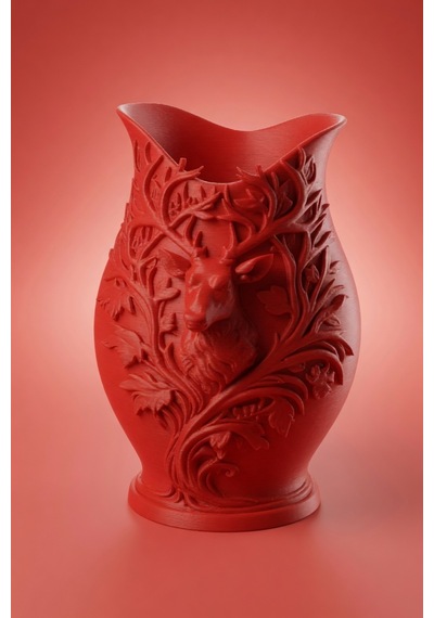 3d Baskılı Geyik Desenli Dekoratif Vazo 15 Cm Kırmızı