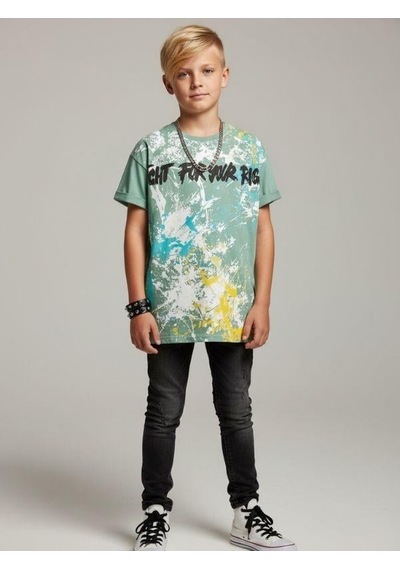 Zekids Erkek Çocuk Pamuklu Geniş Kesim Baskılı T-shirt-16864 YESIL