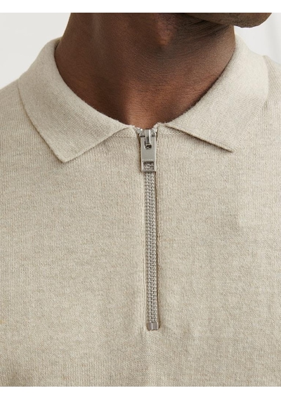 Jack & Jones Jjeemıl Knit Polo Yarım Fermuar Uzun Kollu Erkek Triko Gri