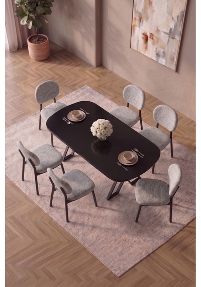 Hooli 90x168 Siyah Mdf Masa, Metal X Ayak, Metal Sandalye, 6 Kişilik Mutfak Masası Takımı Ve Yemek Masası Takımı Açık Gri Hooli 90x168 Siyah Mdf Masa, Metal X Ayak, Metal Sandalye, 6 Kişilik Mutfak Masası Takımı Ve Yemek Masası Takımı Açık Gri