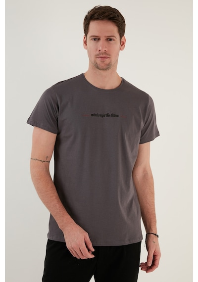 Buratti Pamuklu Slim Fit Bisiklet Yaka Erkek T Shirt 541Wind Koyu Gri