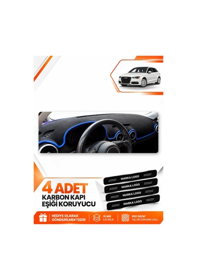 Audi A3 2013-2020 Uyumlu Ön Torpido Koruma Kılıfı Halısı Koruyucu Örtüsü - Siyah Mavi