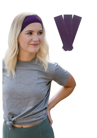 3lü Saç Bandı Pamuk Kadın Bandana Likra Spor Kafa Bandı Mor