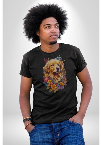 Golden Çiçekli Baby Face Unisex Unisex Siyah Organik Baskılı T-shirt Penye Yüksek Kalite Siyah