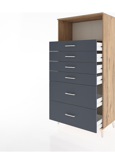 Hyperion Dolap Tek Raflı 6 Çekmeceli 88x44x182 Çam-antrasit Atlas Çam