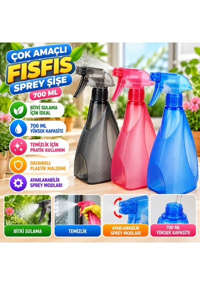 Çok Amaçlı Fısfıs Çiçek Sulama Plastik Su Sprey Şişesi 700 Ml Tp-219 - 1 Adet Stokta Olan Renk Gönderilir 7010