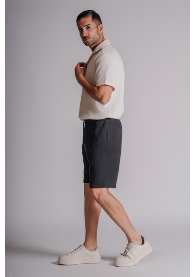 Braccas Erkek Yandan Cepli Beli Lastikli Dokulu Kumaş Relaxed Fit Jogger Şort Siyah Siyah