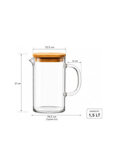 Bambu Kapaklı Cam Sürahi 1,5 Litre,ısıya Dayanıklı Borosilikat Cam Sürahi, Limonata, Soğuk İçecek Ve Sunum Sürahisi