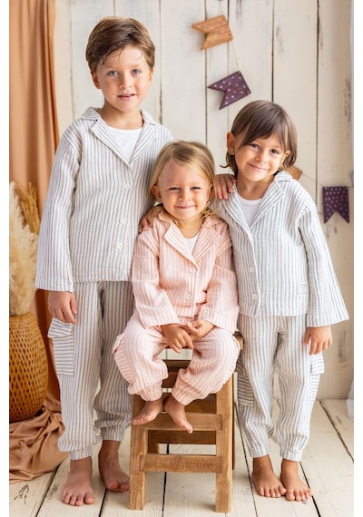 Oliven The Kid Oliventhekid Mavi Çizgili Müslin Kargo Pantolon Mavi Mavi