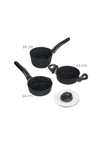 Porsima 4398 4 Parça Kaçerola Sosluk Sütlük Mini Granit Tencere Sahan Seti Siyah 14cm siyah