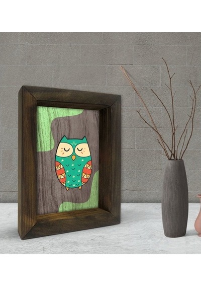 Bk Gift Baykuş Tasarımlı Dekoratif Doğal Masif Ahşap Çerçeve 15X2 (500609997)
