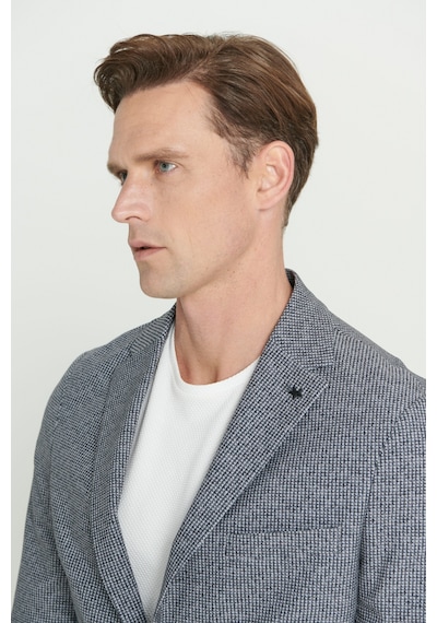 AC&Co / Altınyıldız Classics Erkek Sıyah Beyaz Slim Fit Dar Kesim Mono Yaka Desenli Blazer Ceket Sıyah Beyaz