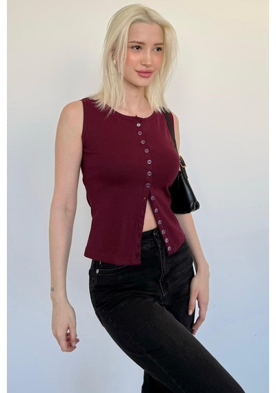 Bordo Bisiklet Yaka Düğmeli Kadın Bluz Mg2638 bordo