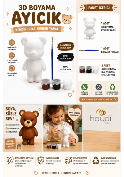 Haydi Dekor 3d Boyama Ayıcık Hobi Seti Çocuklar Için Boyanabilir Ayı Figürü, Akrilik Boya Ve Fırça Içeren Eğitici Yaratıcı Aktivite Oyuncağı El Becerisi Geliştirici Kendin Boya Oyuncak Seti 1 Paket Haydi Dekor 3d Boyama Ayıcık Hobi Seti Çocuklar Için Boyanabilir Ayı Figürü, Akrilik Boya Ve Fırça Içeren Eğitici Yaratıcı Aktivite Oyuncağı El Becerisi Geliştirici Kendin Boya Oyuncak Seti 1 Paket