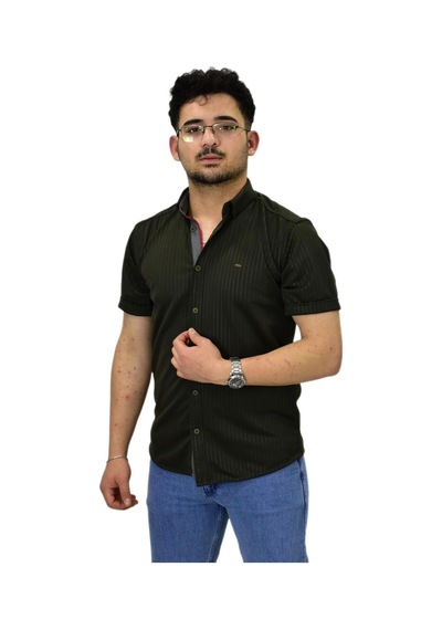 Erkek Spor Silim Fit Kısa Kol Gömlek Bgl-st04480 Haki