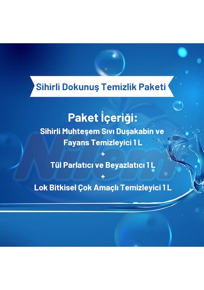 Nilem Duşakabin ve Fayans Temizleyici + Tül Parlatıcı ve Beyazlatıcı + Lok Bitkisel Çok Amaçlı Temizleyici 3 x 1 L