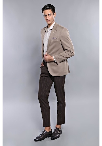 Penye Bej Slim Fit Ceket Wessi 001