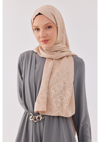 Mirsoy Scarf Daka Desen Parlak Jakar Şal - Sütlü Kahve Sütlü Kahve