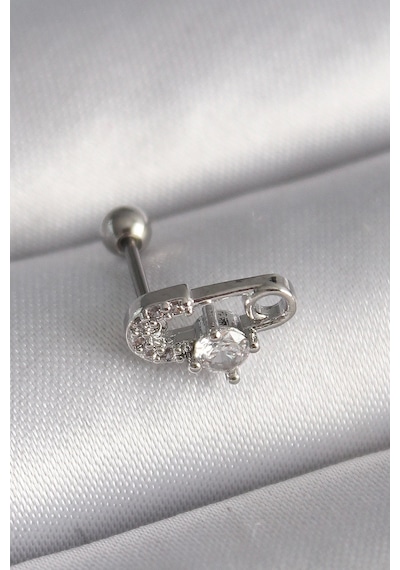 316l Çelik Gümüş Renk Zirkon Taşlı Toplu İğne Tragus Piercing Çok Renkli