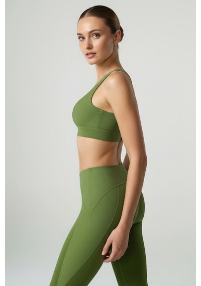 Yüksek Bel Toparlayıcı Tayt & V Sırt Destekli Spor Sütyeni - Sculpt Set Yeşil