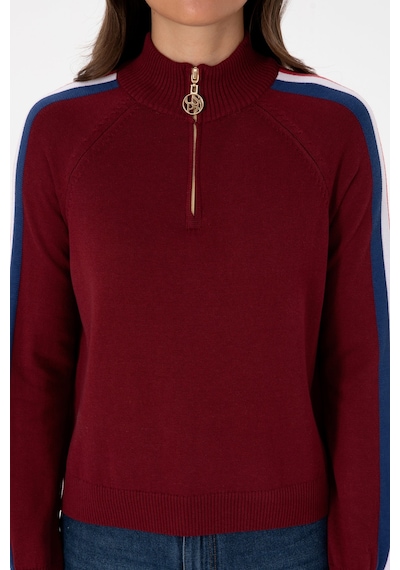 U.S. Polo Assn. Kadın Bordo V Yaka Fermuarlı Kazak 50314691-VR014