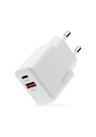 Polosmart Psm136 20w Pd + 18w Usb Hızlı Şarj Cihazı Çift Port Akıllı Tanıma Duvar Adaptörü Beyaz