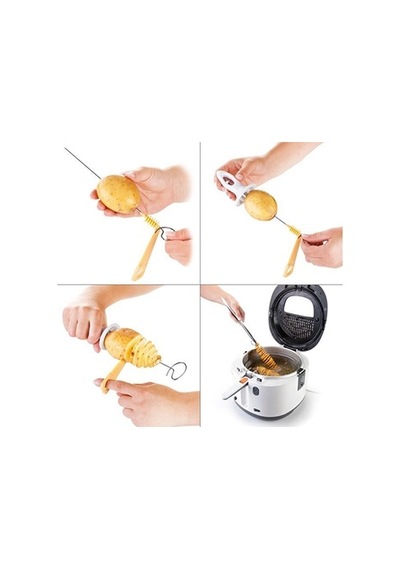 Spiral Patates Dilimleyici Aparat Çubukta Patates Cips Yapma Bx40 Ahşap - Şeffaf