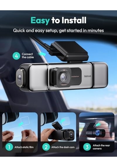 980h 4k Ön Ve Arka, 4k Araba Dash Cam Ön Ve 2k Arka Kamera, Gece Görüşü, Starvıs Dash Cam, Adas, 170 Geniş Açı, Dahili Gps Ve Wifi, 24/7 Park Modu, 64 Gb Sd Kart Dahil