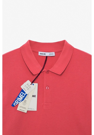 Grimelange SKYLOOM Erkek %100 Pamuk Kısa Kollu Regular Fit Nar Çiçeği Polo Yaka T-shirt