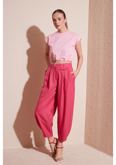 Lela Bisiklet Yaka % 100 Pamuk Crop Bayan T Shirt 5865587 Toz Pembe
