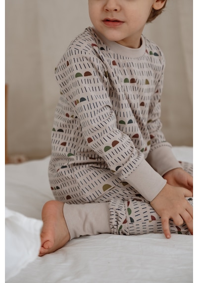 Geometrik Baskılı Color Shapes Çocuk Pijama Seti Gri