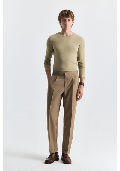 Antioch Relaxed Yün Karışımlı Pileli Pantolon Camel