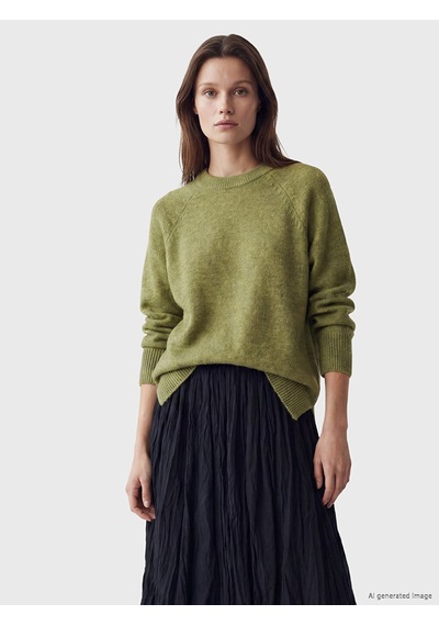 Lcw Modest Yeşil Bisiklet Yaka Oversize Kadın Triko Tunik