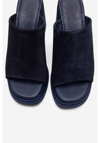 Luvishoes Nola Lacivert Süet Hakiki Deri Kadın Kalın Topuklu Terlik