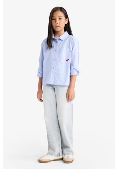 Defacto Oversize Geniş Kalıp Oxford Mavi Kız Çocuk Gömlek F2274a8/be213 Mavi