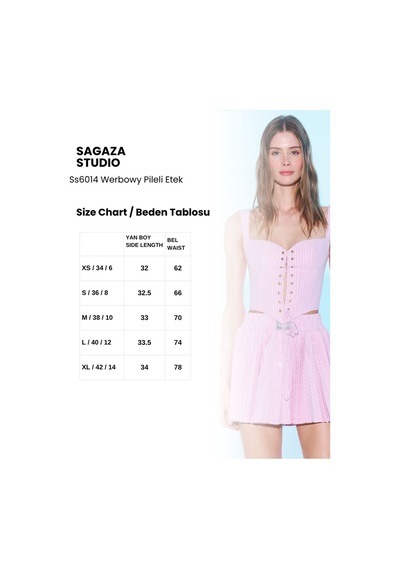 Sagaza Studio Ss6014 Önden Düğmeli Pileli Etek Pembe