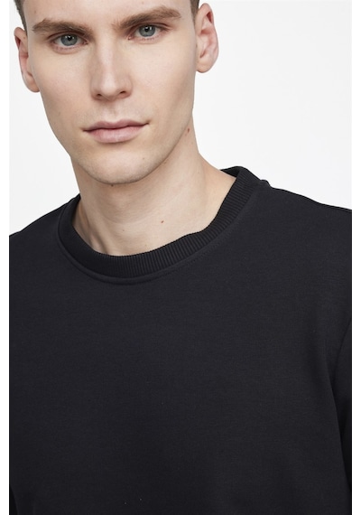 Tudors Unisex Relax Fit Rahat Kesim Pamuklu Yumuşak Dokulu İçi Polarlı Basic Siyah Bisiklet Yaka Sweatshirt-23342-siyah Siyah