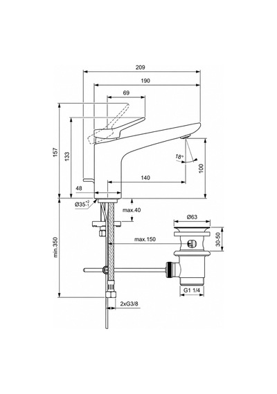 Ideal Conca Grande Lavabo Bat.-magnetic Gri-sifon Kumandalı