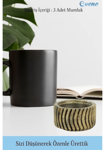 Eskitme Mumluk Şamdan 3 Adet Tealight Uyumlu Üçlü Tekerlek Model - Altın Eskitme