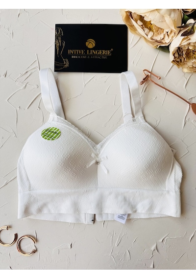 Celine C Cup Bambu Hisli Ultra Rahat Polamid Kumaştan Dokulu Dant Ekru