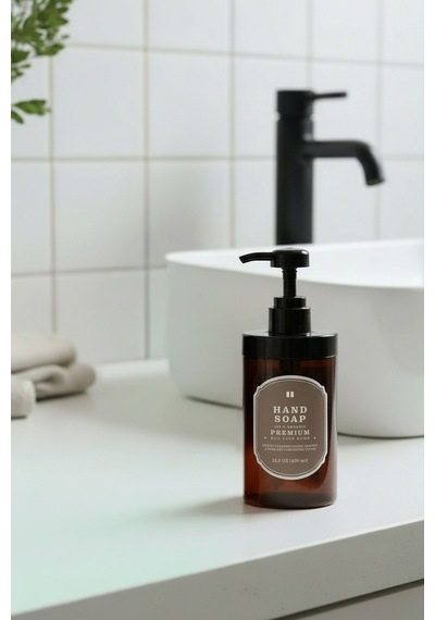 Buççin Online Mağaza 400 Ml Amber Sıvı Sabunluk - Hand Soap Etiketli - Mutfak & Banyo Sabun Şişesi 400hsc Plastik Kahve Çok Renkli