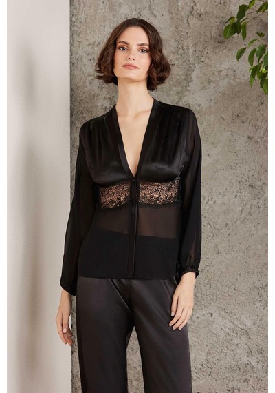 Pierre Cardin 6005 Kadın Siyah Gelin Set 6'lı Saten Takım Siyah