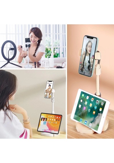Masa Üstü Tablet Ve Telefon Tutucu Plastik Aparat Beyaz Telefon Standı 5545